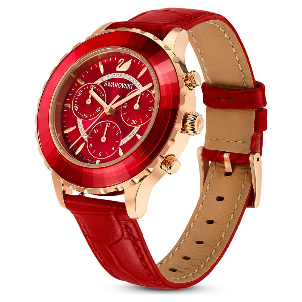 Swarovski 5646975 — Reloj de Mujer con Correa Roja y Acabado en color Oro Rosa