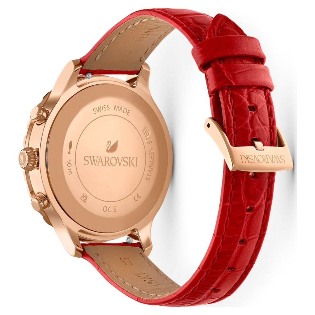 Swarovski 5646975 — Reloj de Mujer con Correa Roja y Acabado en color Oro Rosa