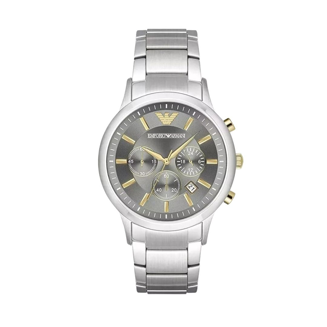 Emporio Armani AR11047 — Reloj de Hombre con Esfera Gris y Brazalete de Acero Inoxidable