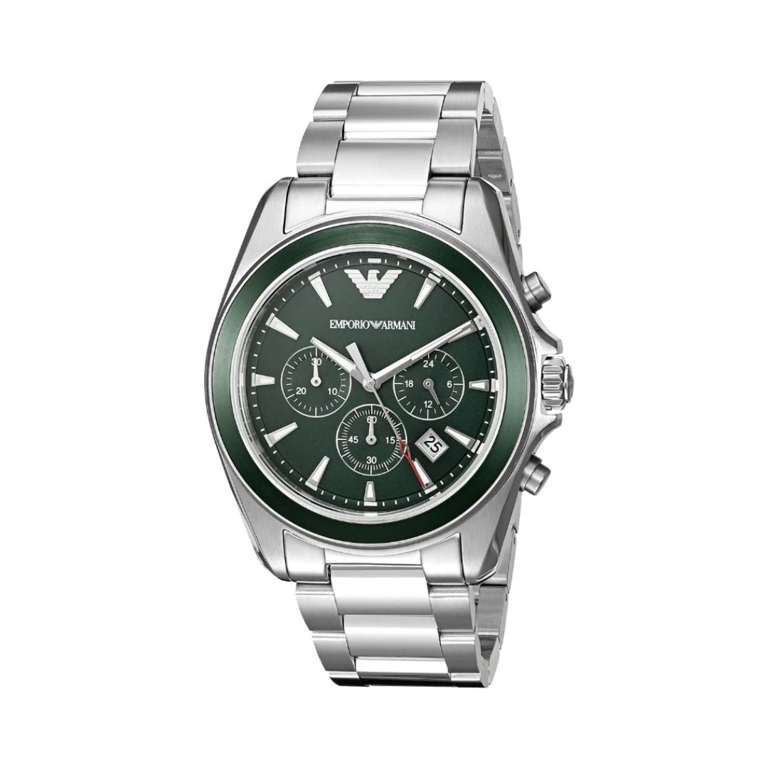 Emporio Armani AR6090 — Reloj de Hombre con Esfera Verde y Brazalete de Acero Inoxidable