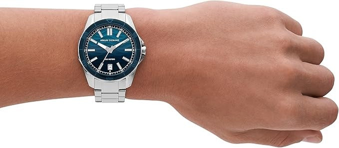 Armani Exchange AX1950 — Reloj de Hombre Spencer con Dial Azul y Correa Plateada
