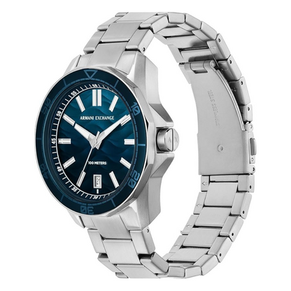 Armani Exchange AX1950 — Reloj de Hombre Spencer con Dial Azul y Correa Plateada