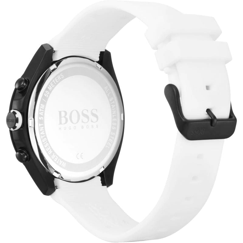 Hugo Boss 1513718 — Reloj de Hombre con Cronógrafo y Correa de Silicona Blanca