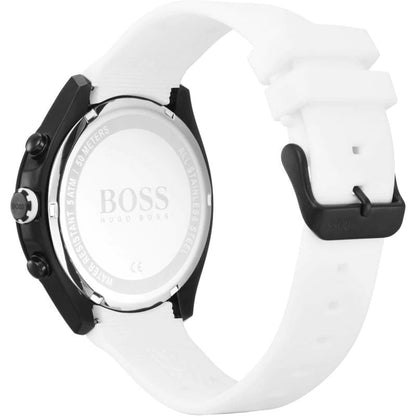Hugo Boss 1513718 — Reloj de Hombre con Cronógrafo y Correa de Silicona Blanca