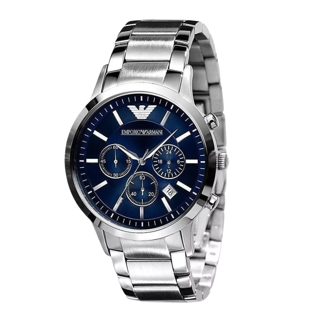 Emporio Armani AR2448 — Reloj de Hombre con Esfera Azul y Brazalete de Acero Inoxidable