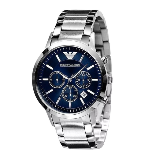Emporio Armani AR2448 — Reloj de Hombre con Esfera Azul y Brazalete de Acero Inoxidable
