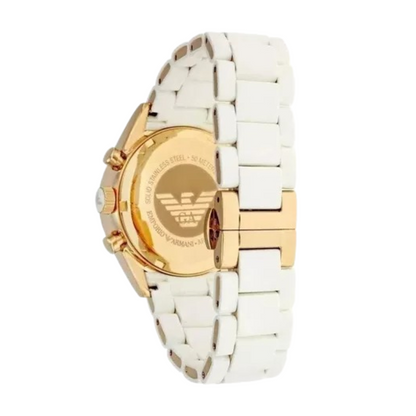 Emporio Armani AR5920 — Reloj de Mujer con Esfera Plateada y Brazalete de Acero y Silicona Blanco