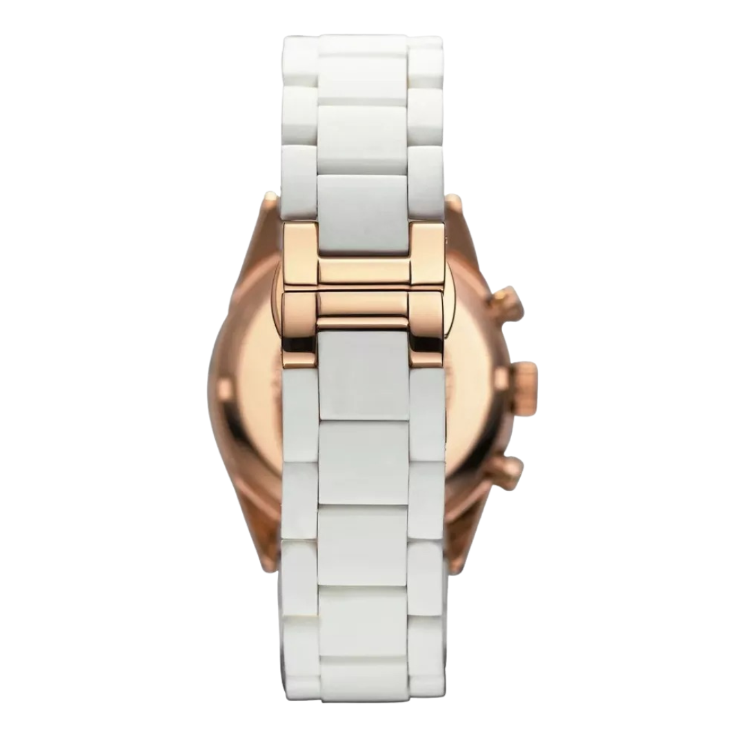 Emporio Armani AR5920 — Reloj de Mujer con Esfera Plateada y Brazalete de Acero y Silicona Blanco