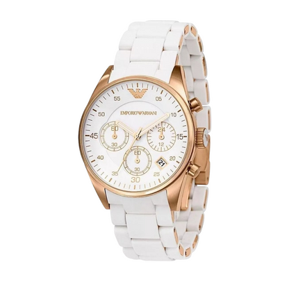 Emporio Armani AR5920 — Reloj de Mujer con Esfera Plateada y Brazalete de Acero y Silicona Blanco