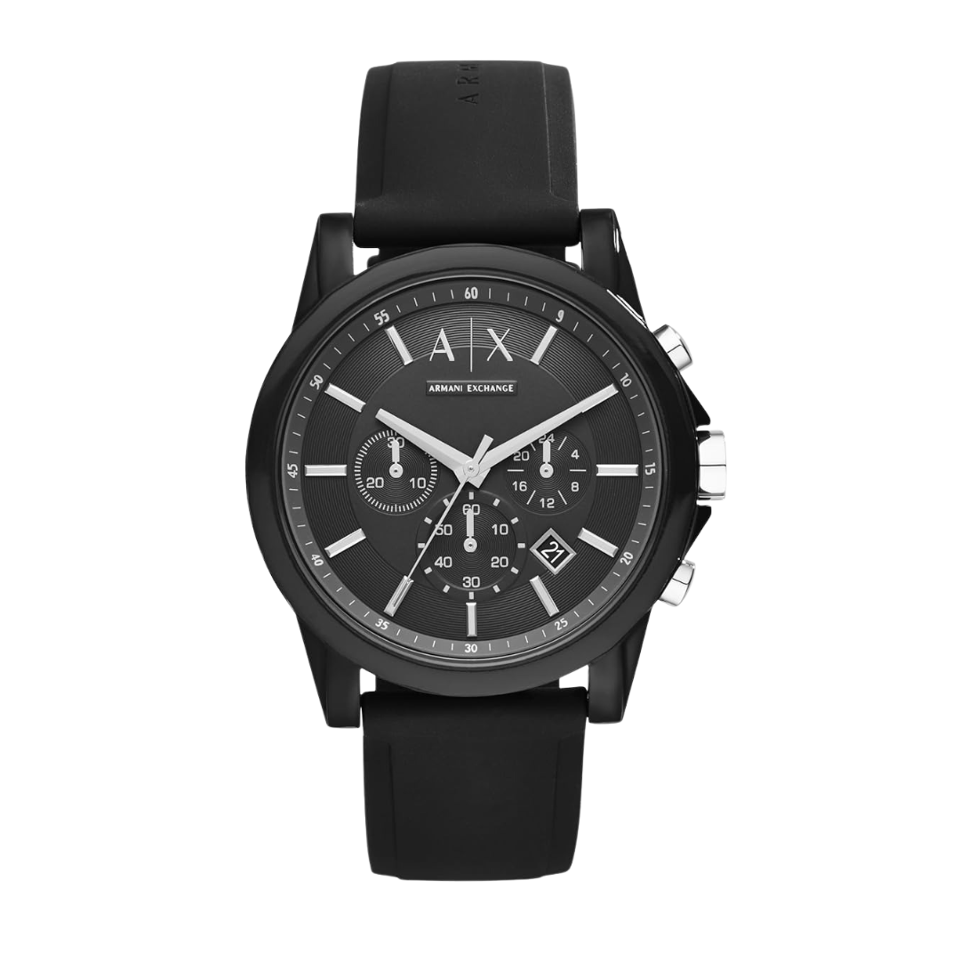 Armani Exchange AX1326 — Reloj de Hombre con Cronógrafo y Correa de Silicona Negra
