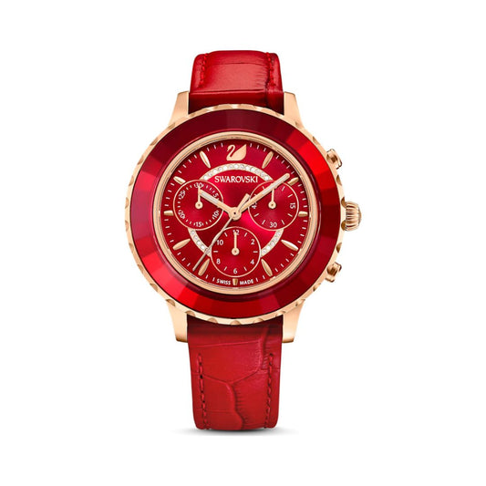 Swarovski 5646975 — Reloj de Mujer con Correa Roja y Acabado en color Oro Rosa