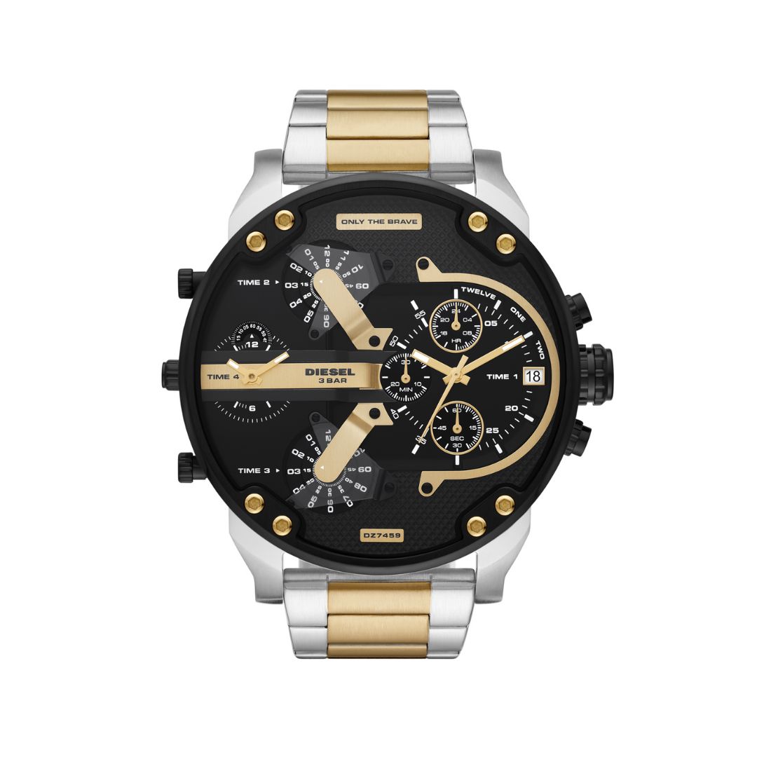 Diesel DZ7459 — Reloj de Hombre Mr. Daddy 2.0 con Esfera Negra y Brazalete de Acero Inoxidable Bicolor