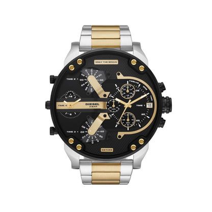 Diesel DZ7459 — Reloj de Hombre Mr. Daddy 2.0 con Esfera Negra y Brazalete de Acero Inoxidable Bicolor