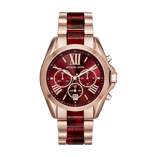 Michael Kors MK6270 — Reloj Bradshaw Oversize para Mujer en Oro Rosa con Acentos Borgoña