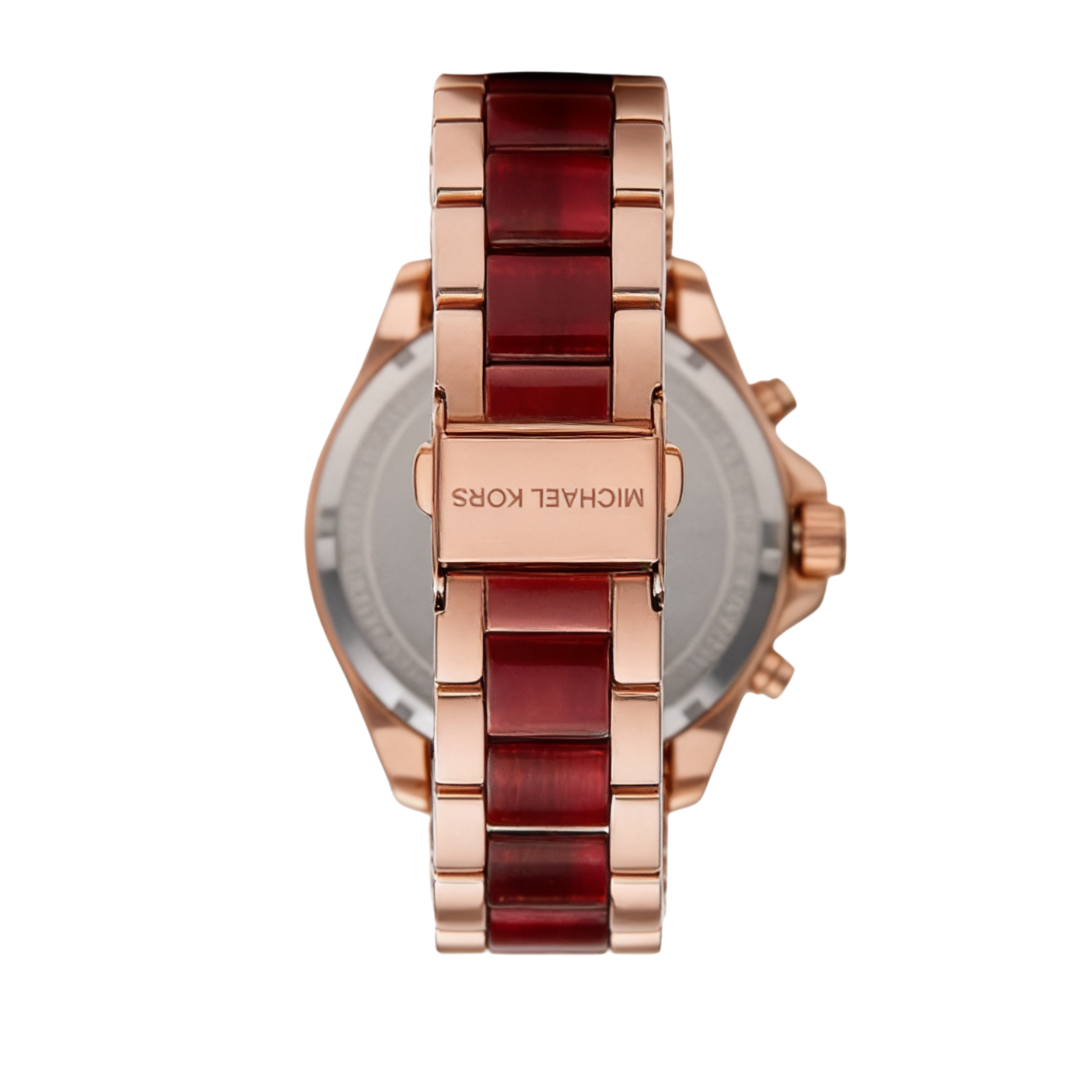 Michael Kors MK6270 — Reloj Bradshaw Oversize para Mujer en Oro Rosa con Acentos Borgoña